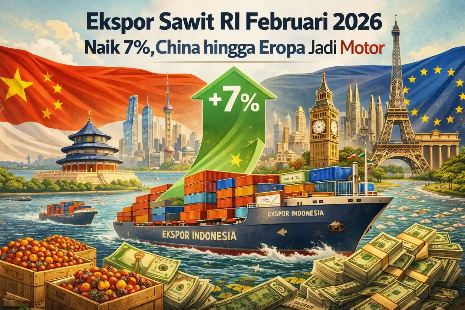 Ekspor Sawit RI Februari 2026 Naik 7%, China hingga Eropa Jadi Motor
